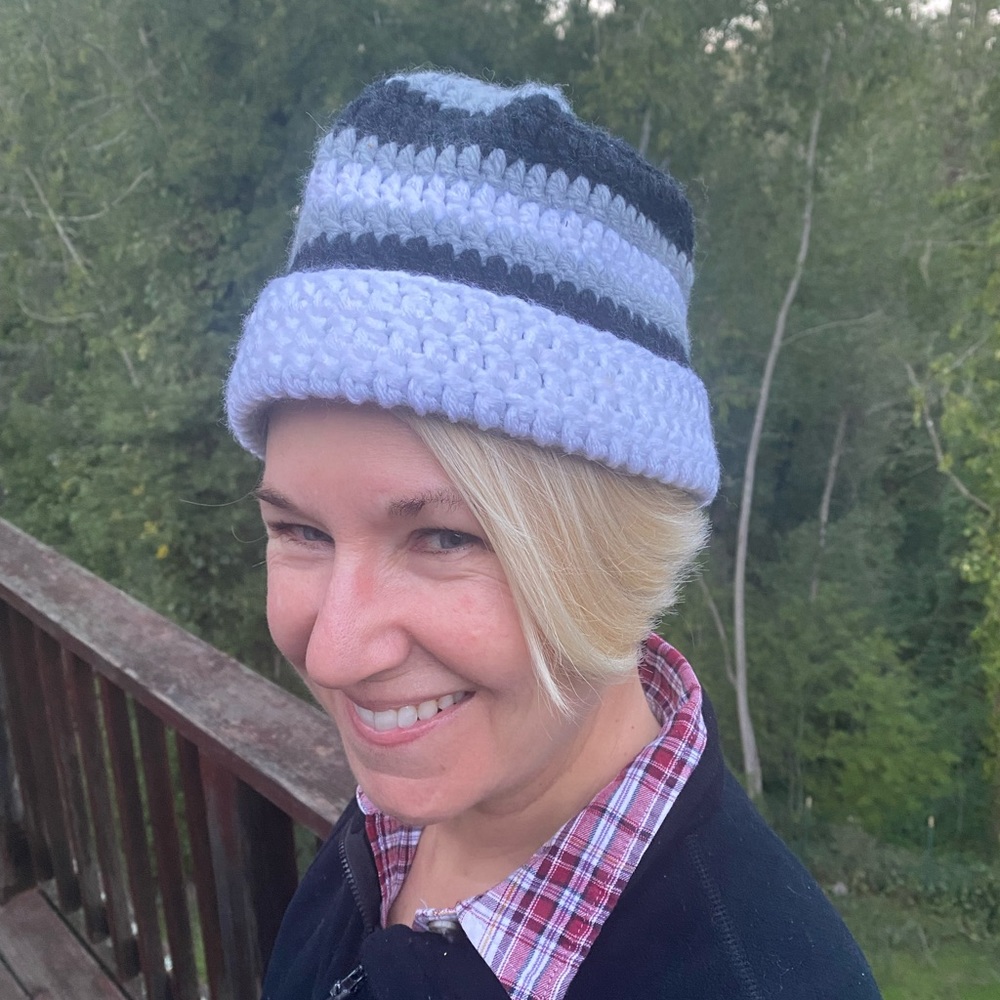 New Hand-crocheted Striped Beanie
